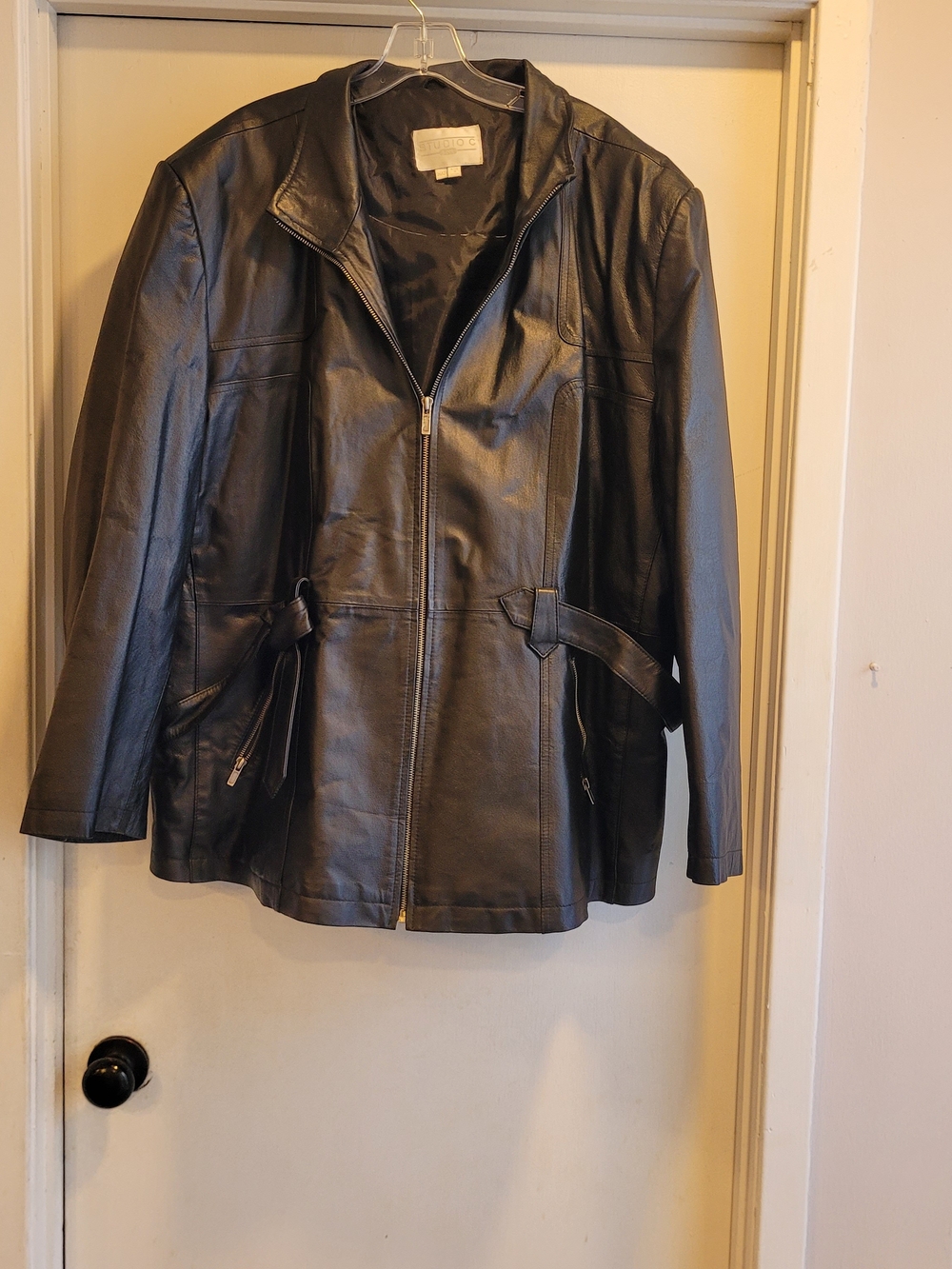 Studio C Black Leather Zip-Front Jacket